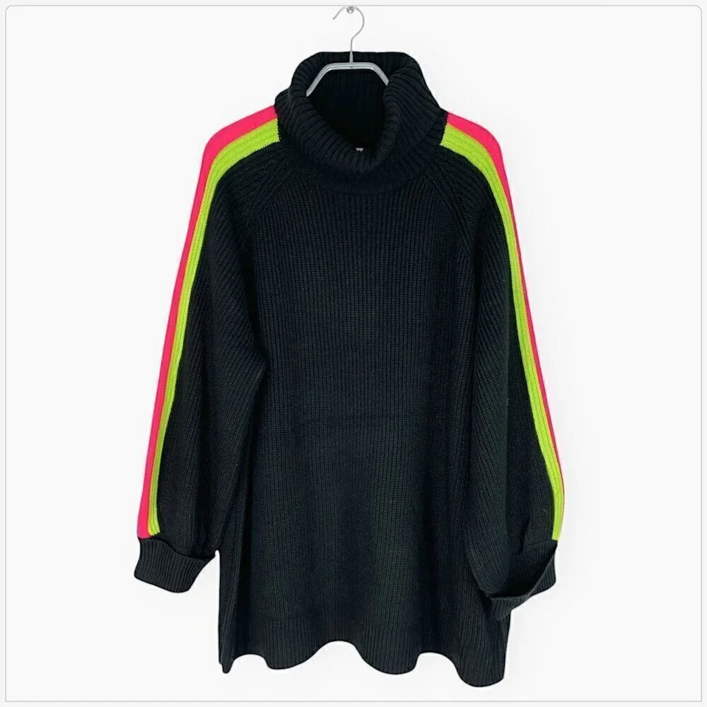 Future Collective Kahlana Barfield Brown Neon Striped Turtleneck Sweater NWT 4X